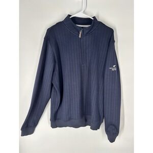 FootJoy Mens 1/4 Zip Drop Needle Ribbed Pullover Large Navy Willingers Gold Club